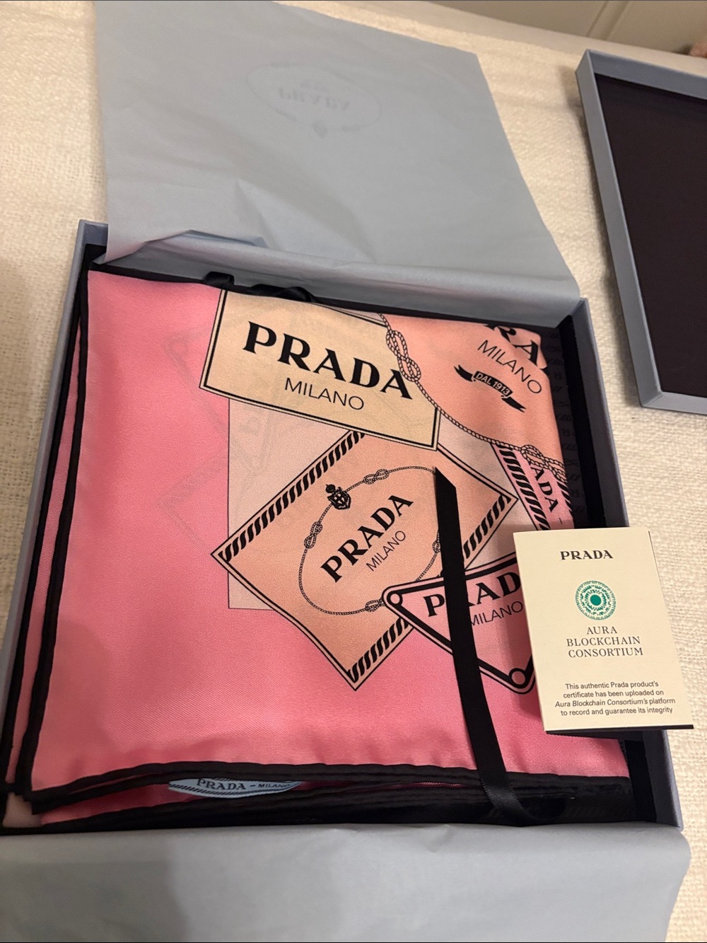 Prada Milano 100% Silk Logo Print Scarf Pink 34” x 34” Made in Italy